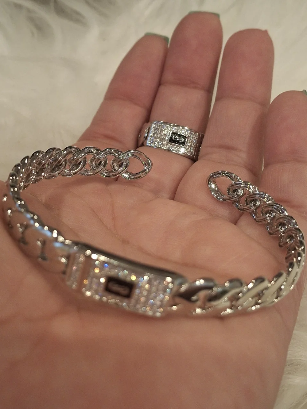 Silver-Tone Men’s Chain Bracelet and Ring Set - Unbranded